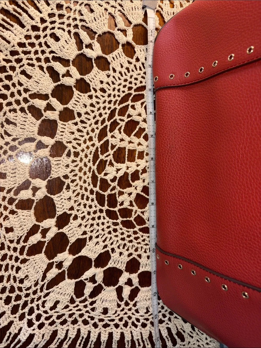Nine West Red Pebbled Tote with Gold Logo Charm